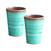 Camping Melamin Becher - 2 Stück jeweils 400ml - Steingut Optik aqua grün-braun Trinkbecher Kaffeetasse Kaffeebecher Tasse - Outdoor